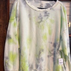Free People Womens Long Sleeve Green Washed Tie Dye Kelley Sweatshirt Size M NWT